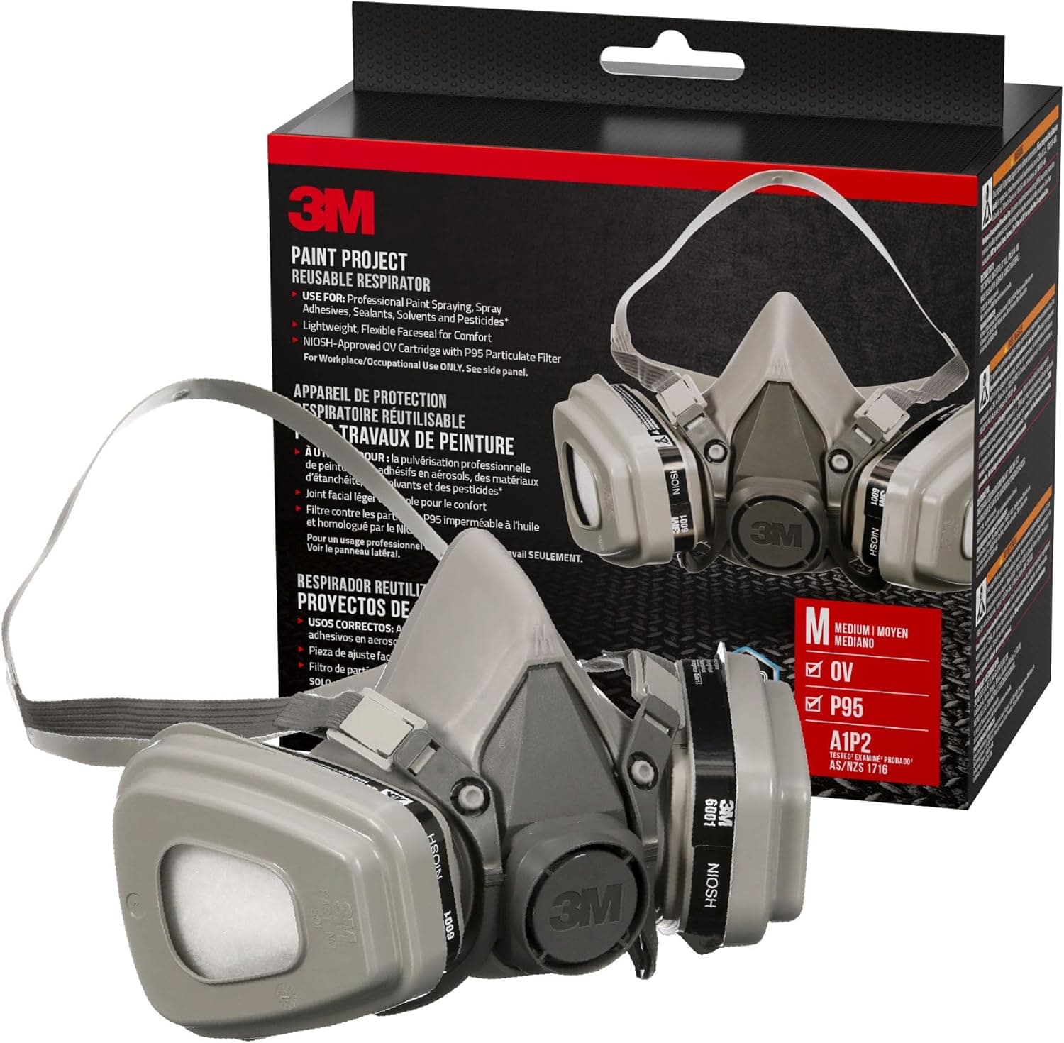 3M OV/P95 Paint Project Respirator 6211, Reusable Respirator, Medium, 1-Kit