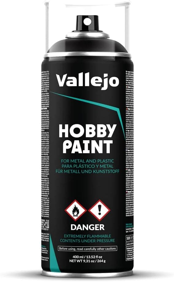 Vallejo Hobby Paint Spray Basic Primer, Black 400 ml, Perfect Matt and Self Levelling Finish