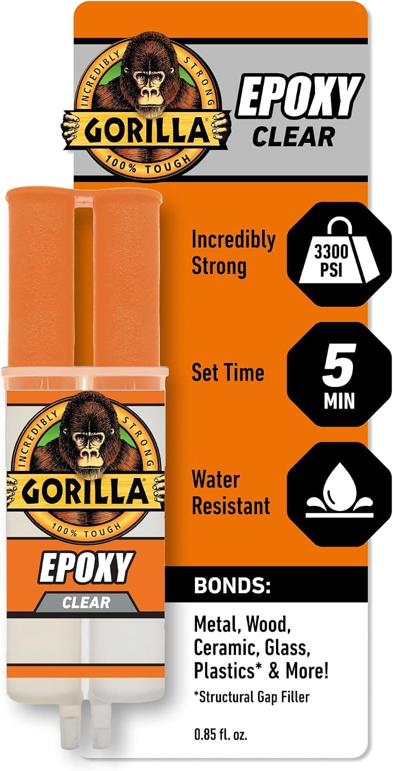 Gorilla 2 Part Epoxy, Clear Epoxy, 0.85 Ounce Syringe - 5 Minute Set, Incredibly Strong Bonding
