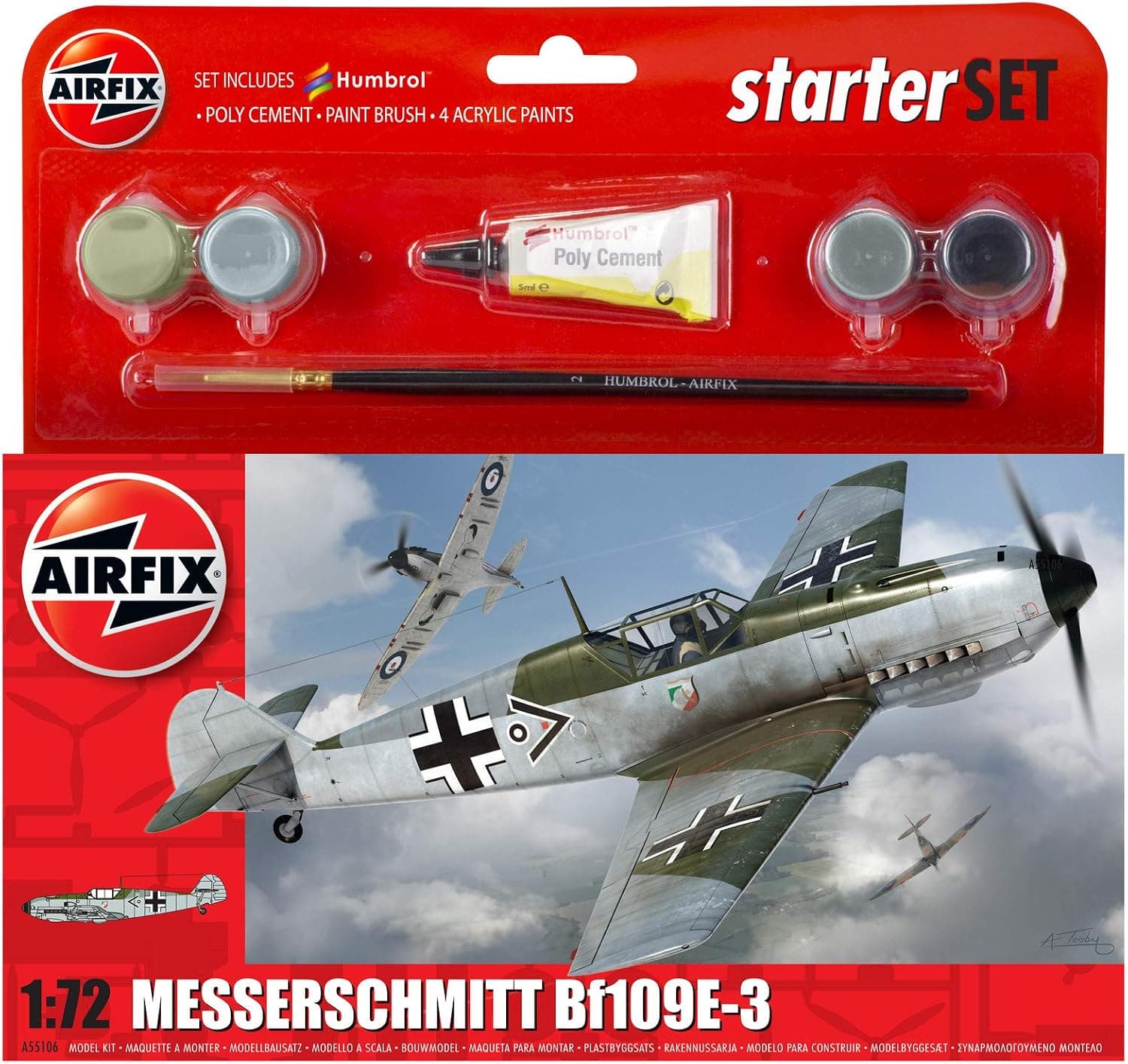 Airfix 1:72 Messerschmitt Bf109E-3 Starter Set (A55106)
