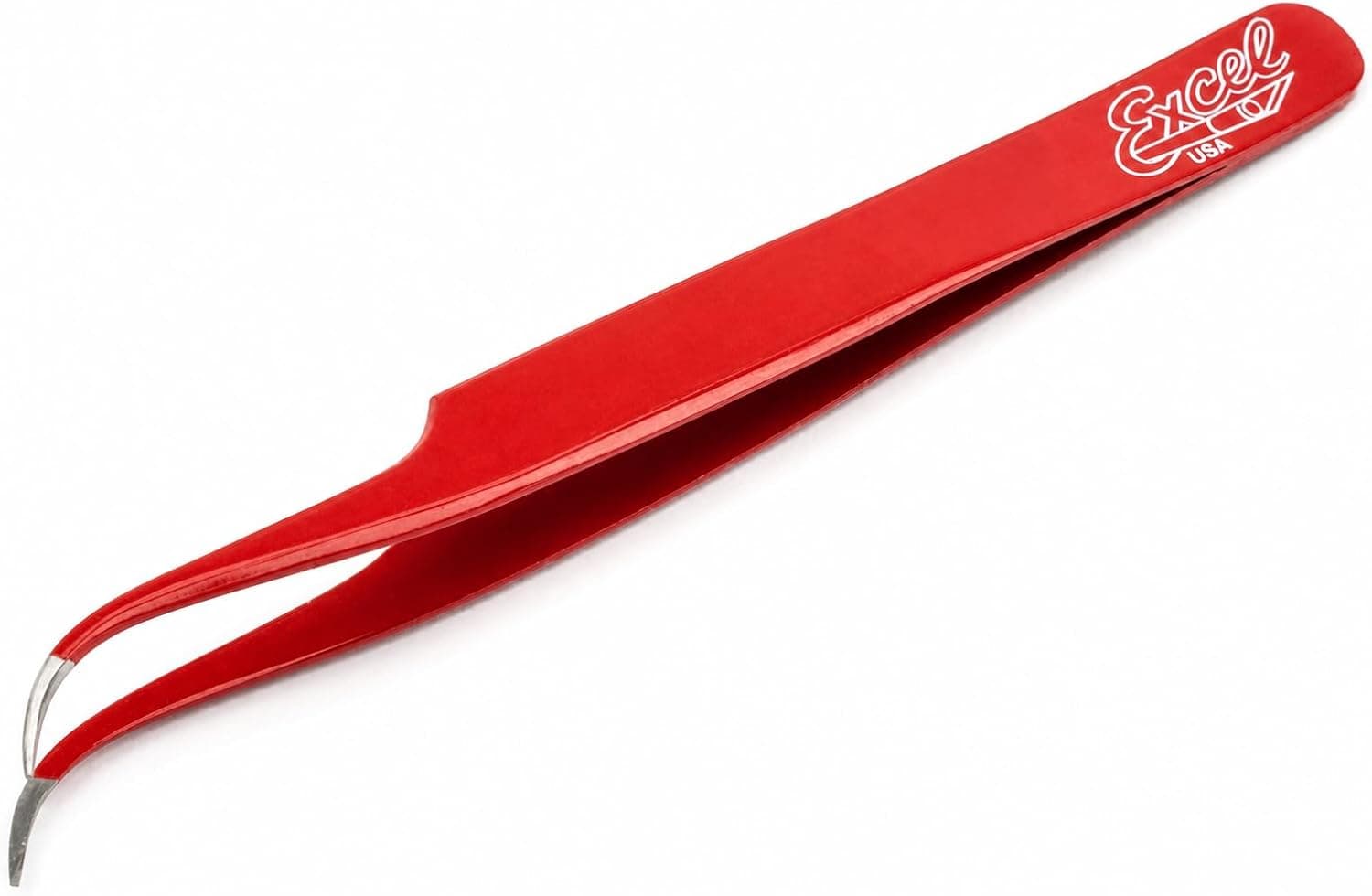 Excel Blades Curved Fine-Tip Tweezers For Crafting With Protective Cover - Precision Tweezers for Electronics, Jewelry, Craft, Cardmaking and DIY - Red