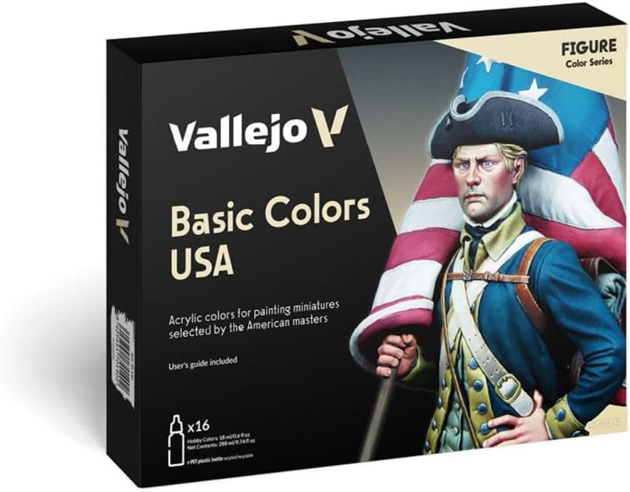 Vallejo Basic Colors USA Acrylic Paint Set, Model Color, 16 Bottles x 18 ml