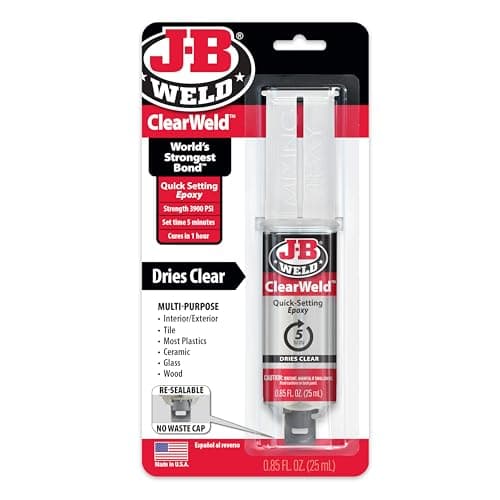 J-B Weld 50112 ClearWeld 5 Minute Set Epoxy Syringe - Clear - 25 ml, 25ml
