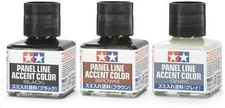Tamiya Panel Line Accent Color 3-Colors Set Black Brown Gray