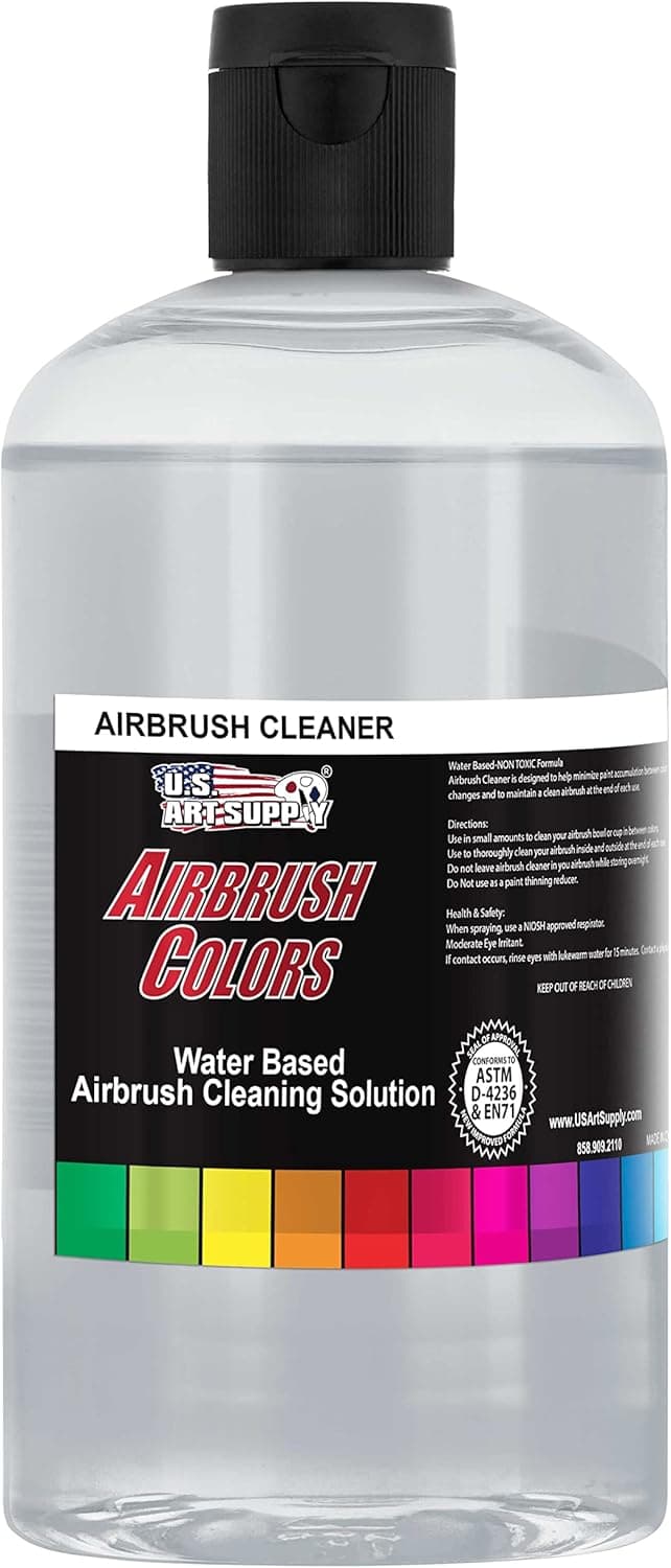 U.S. Art Supply 16oz Airbrush Cleaner - Fast-Acting Cleaning Solution for Water-Based Mediums