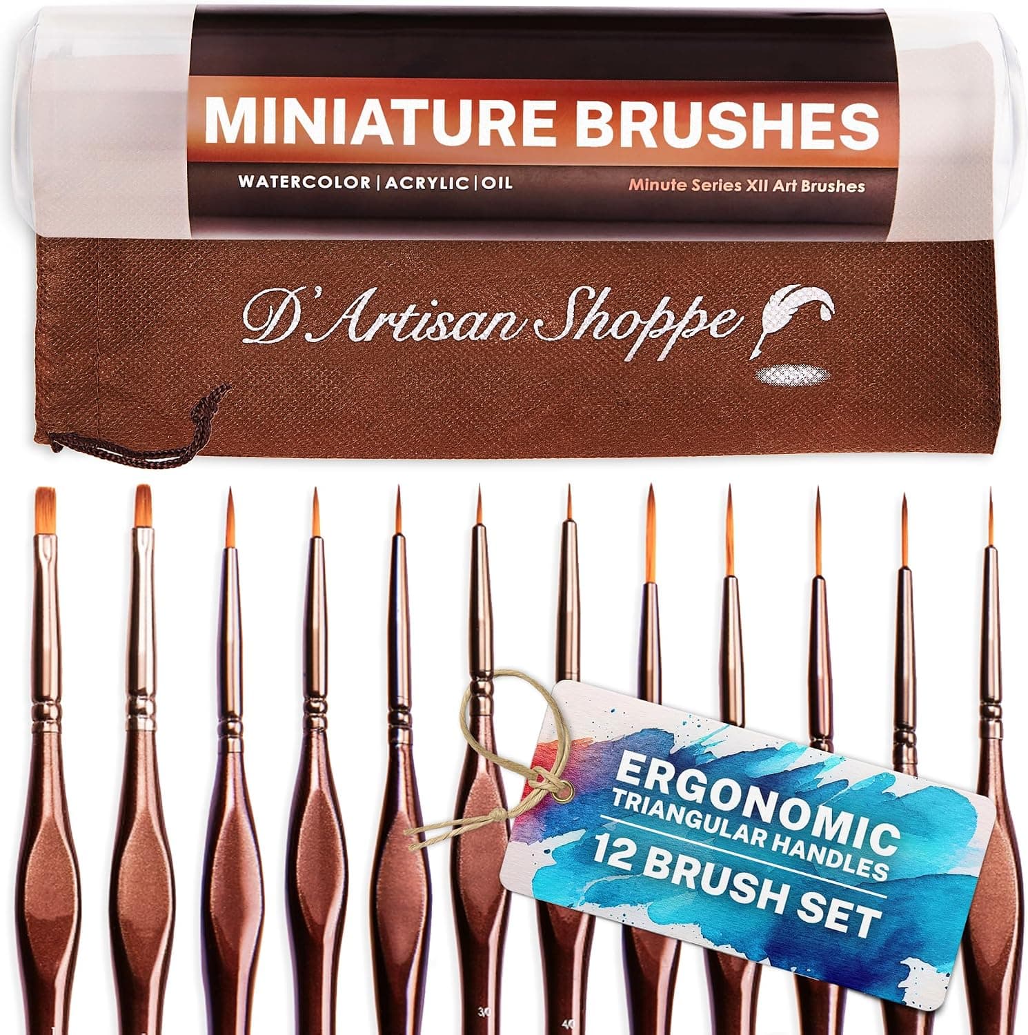 D'Artisan Shoppe Miniature Paint Brushes Set 12pc Fine Tip Detail