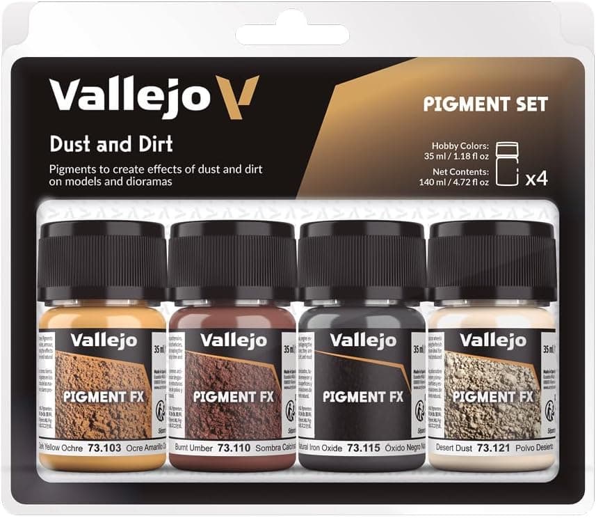 Vallejo Pigment FX Dust & Dirt Effects, Weathering Pigments for Models & Dioramas, 4 Bottles x 35 ml