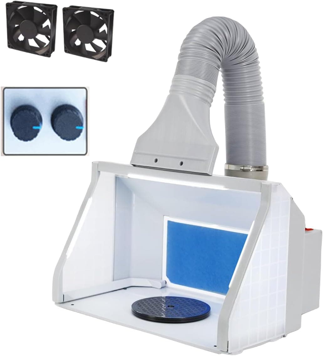 OPHIR Airbrush Spray Booth, Double Fans Airbrush Booth with Filter, 3 LED Lights & 2 Adjustable Knobs