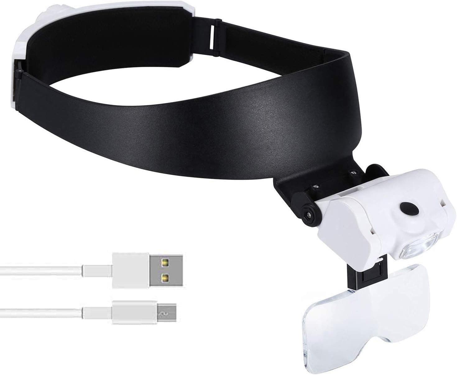 LED Headband Magnifier with 5 Lenses - Rechargeable, Hands-Free Magnifying Tool for Crafts, Jewelry, Watch Repair, Close-Up Work