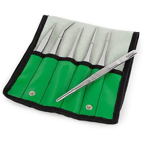 AmScope TW-475-SET High Precision Tweezers Set, 6 Piece Set in Vinyl | Anti-Static Stainless Steel Lightweight Ergonomic Design