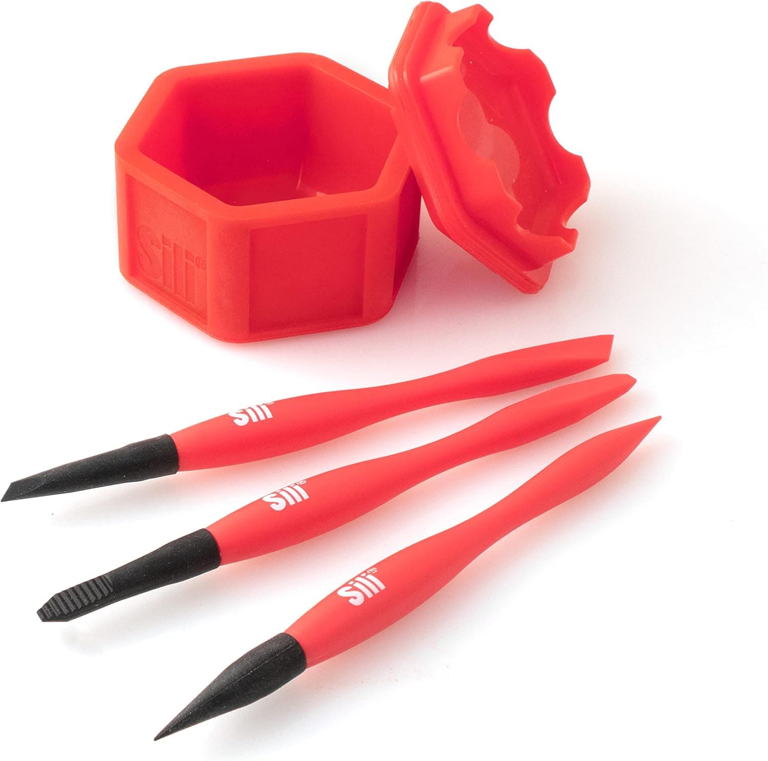 Sili Glue Brush Kit with Micro Wood Glue Applicator Brushes & Storage Pod for Woodworking, Crafts, Models - Fine, Chiseled, Flat Tapered Tips