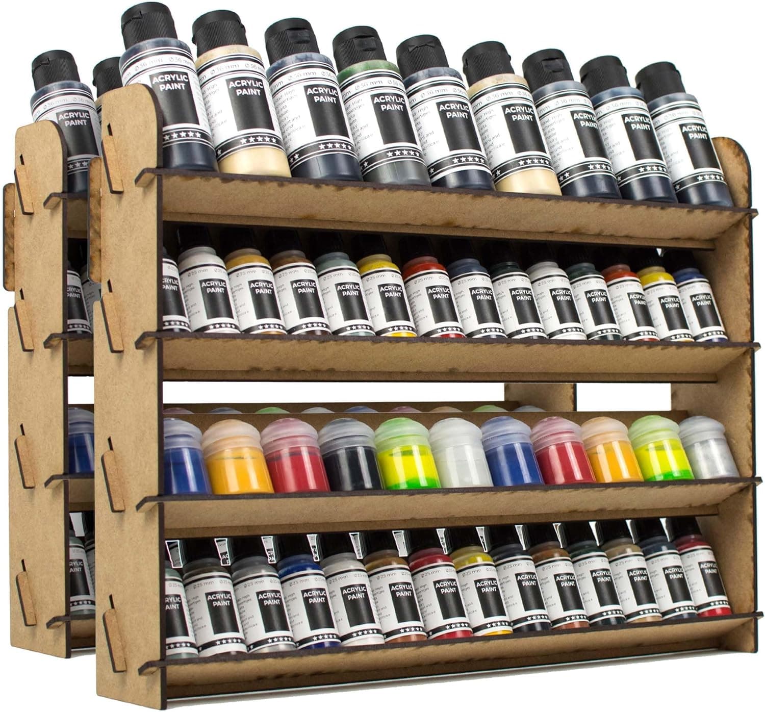 PROSCALE Universal Wall Paint Organizer for Miniatures & Modeling, Vertical Paint Shelf with Flat Shelves for Mixed Bottle Sizes, Compatible with Vallejo, Citadel, Army Painter, AK