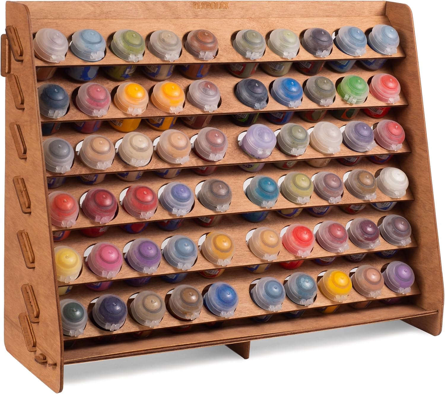 Plydolex Paint Rack for Wall - Suitable for Warhammer 40K, DnD, Pathfinder and Other Miniatures - 60 Holes for Citadel Paint Bottles - Plywood Organizer for Wall and Desk