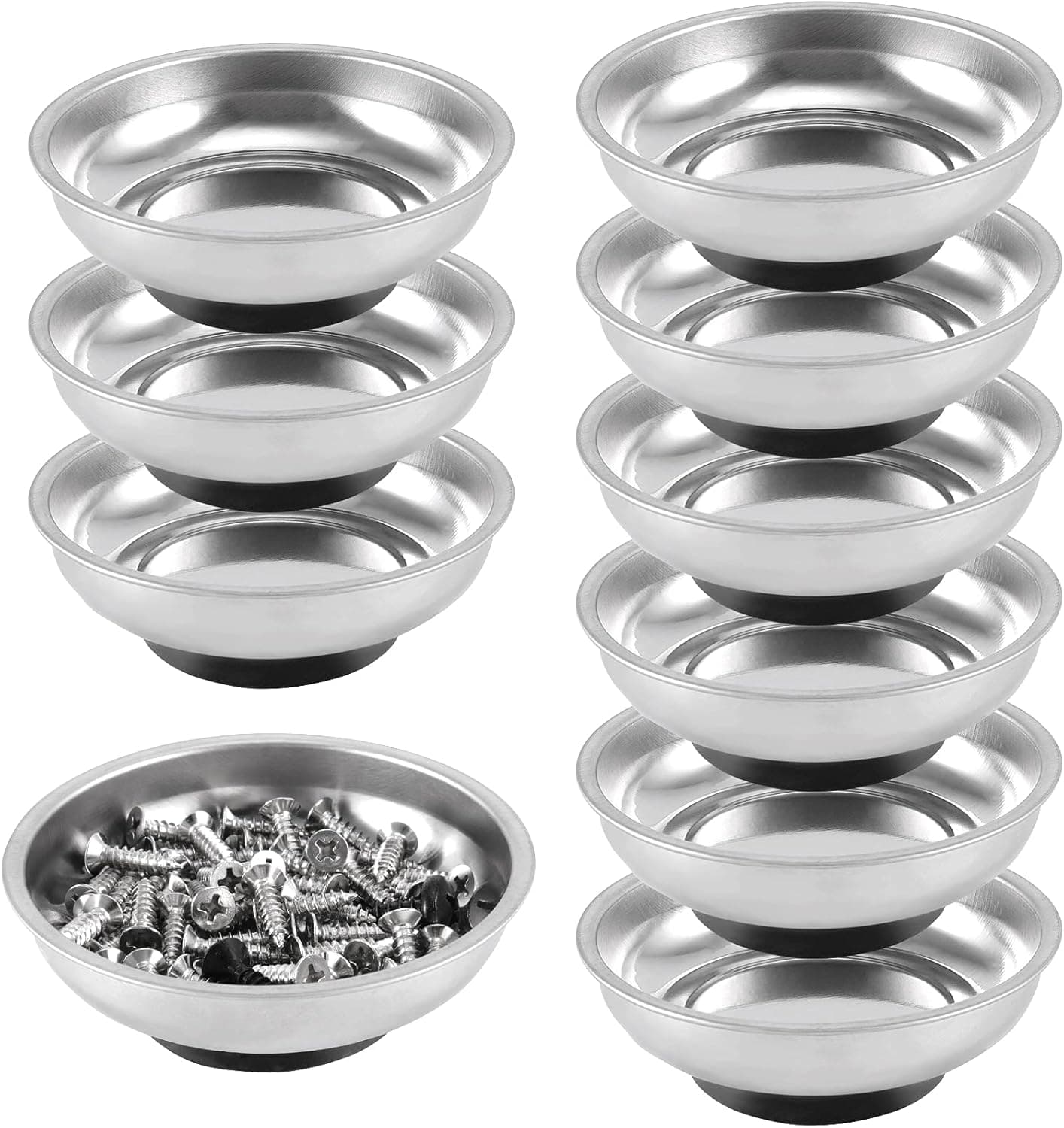 FUNSUEI 10 Packs 3 Inches Magnetic Tray, Stainless Steel Magnetic Bowl for Pins, Screws, Small Parts