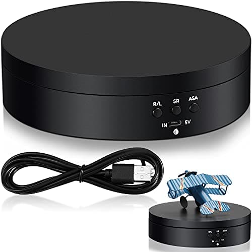 Hicarer 360 Rotating Display Stand Turntable USB Powered, Black, Mirror | Motorized Turntable for Photography Product Shows, Electric Lazy Susan with Speed Control, with USB Power Cable