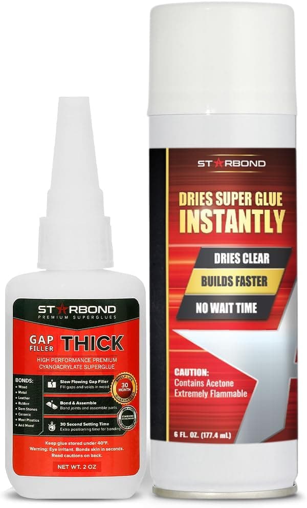 Starbond Thick CA Glue with Activator Bundle (2 oz. + 6 oz.), Premium Cyanoacrylate Super Glue with Aerosol Accelerator