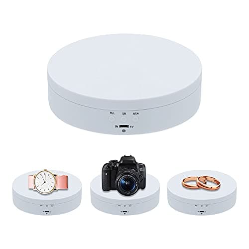 Mcbazel 5.4" Motorized Rotating Display Stand - 360° Electric Turntable | 3 Speeds & 4 Angle Modes | 6.6 lb Capacity | USB & Battery Powered | Photography, Collectibles, Jewelry & Tumblers