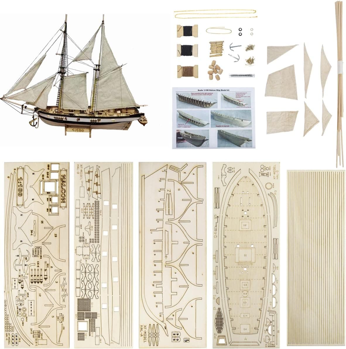 GAWEGM 1840 Halcon Baltimore Wooden Ship Model Kit, 1/100 Scale
