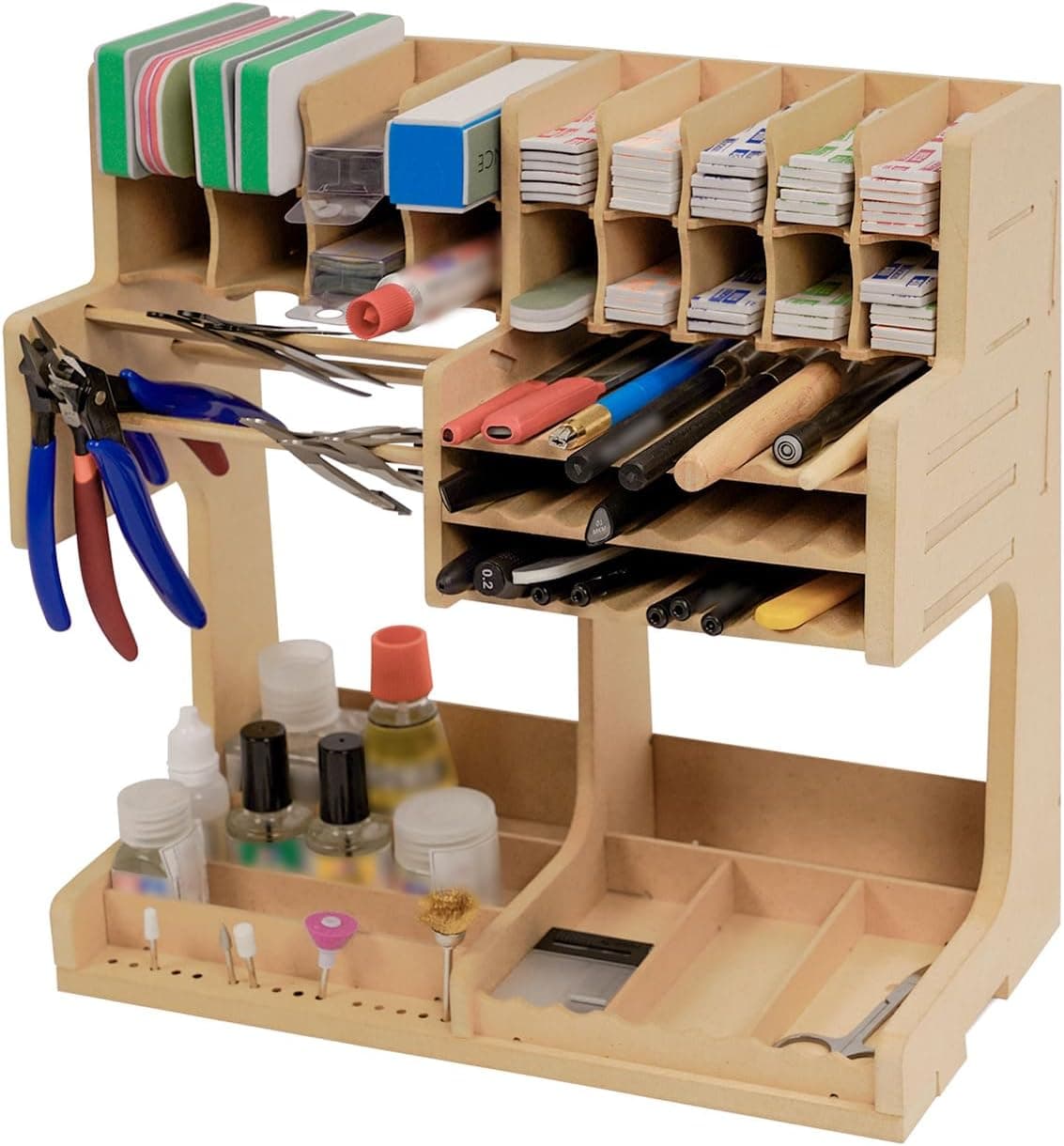 Bucasso Wooden Model Kit Organizer Rack with MDF Material, Paint Rack, Screwdriver/Brush Holder, For Tamiya Paints and Tools, GK1
