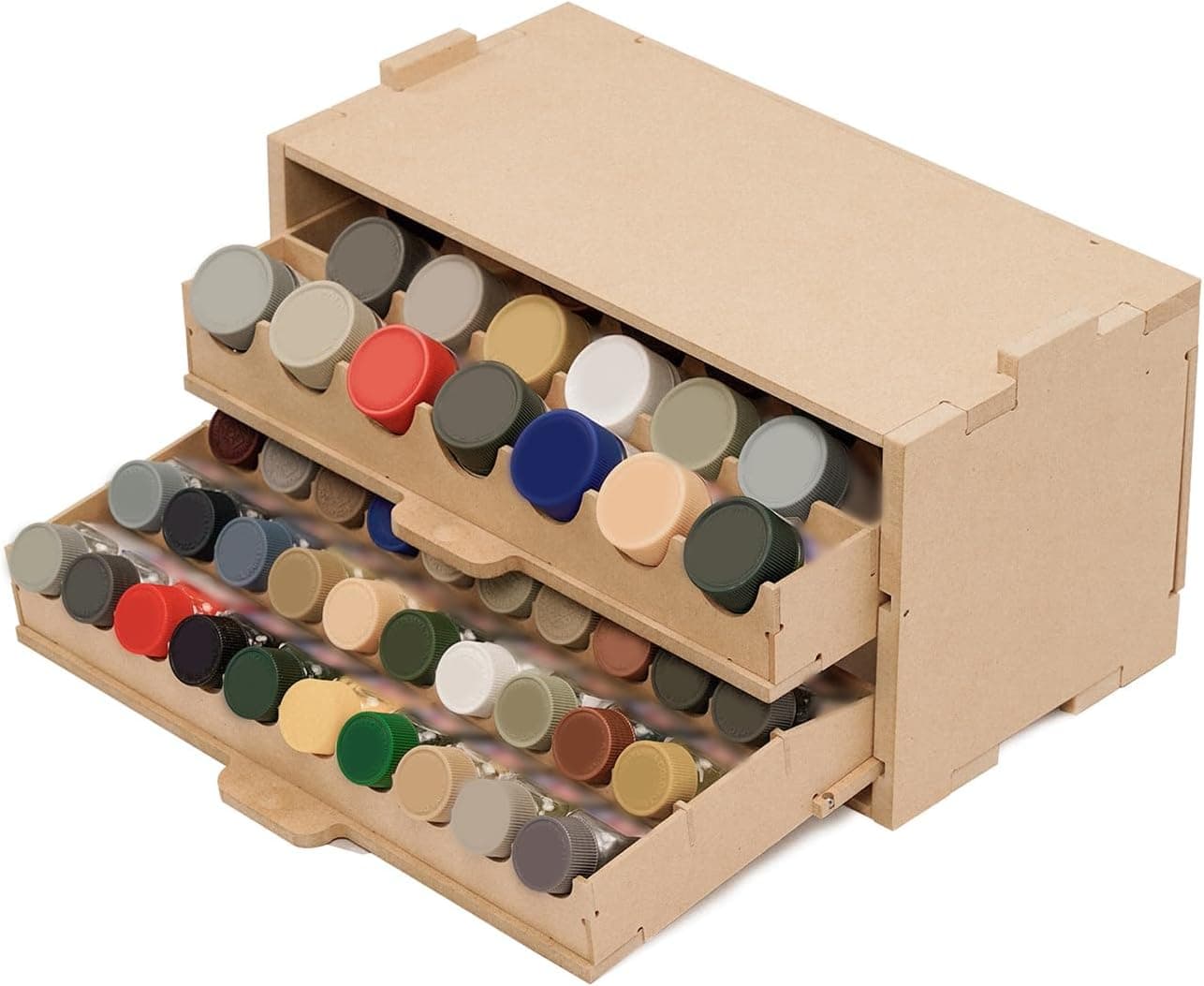 Bucasso Plastic Model Paint Rack Organizer for 50 Paints, Pull-Out Storage With MDF Material, Model Tools, Suitable for 10ml Tamiya/Mr.Hobby and Miniature Paint Set GK8