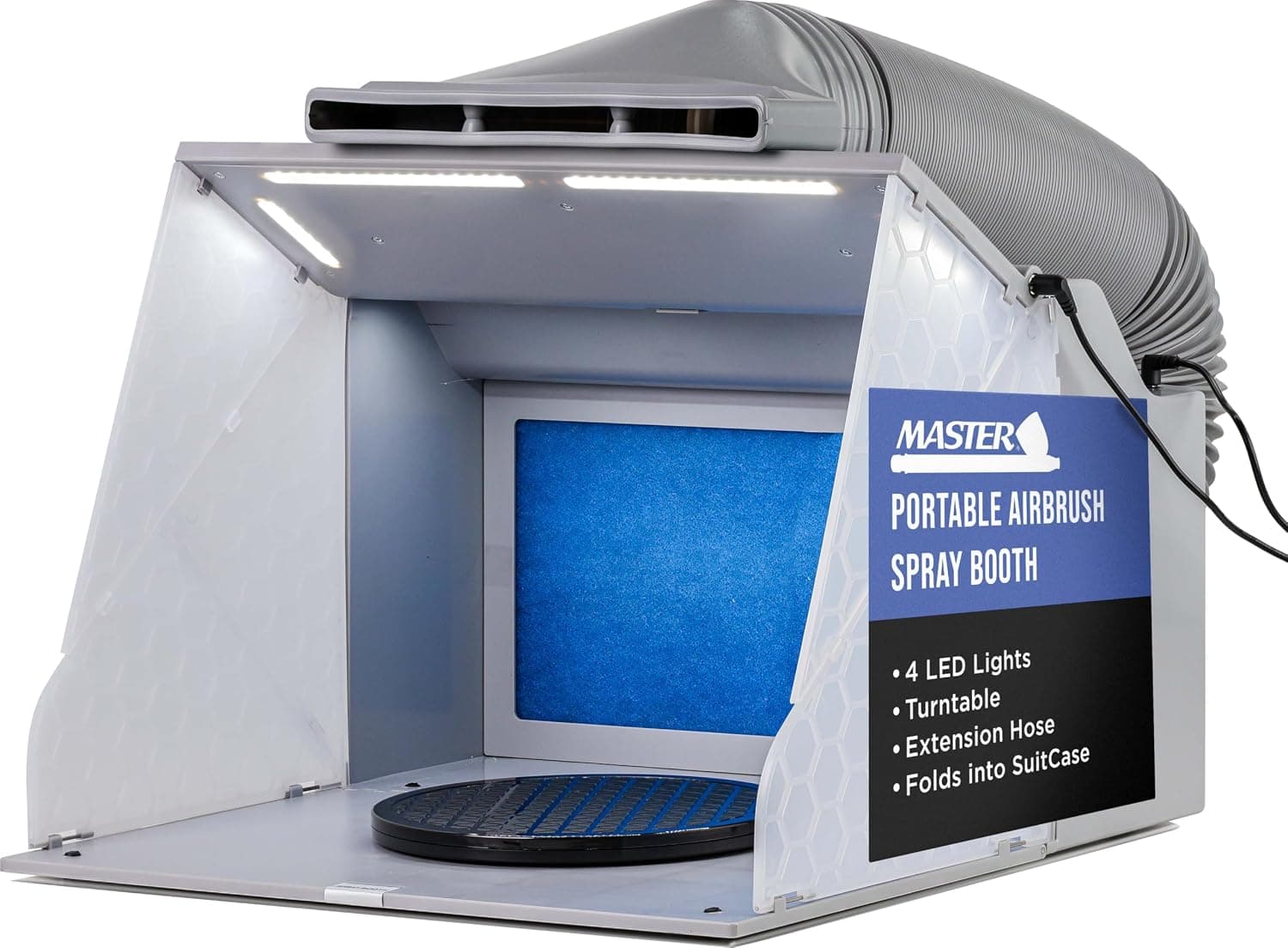 Master Airbrush Portable Airbrush Spray Booth Kit with Dual Exhaust Fans, 4 LED Lights, Turntable & Extension Hose, 16"x18"x13"