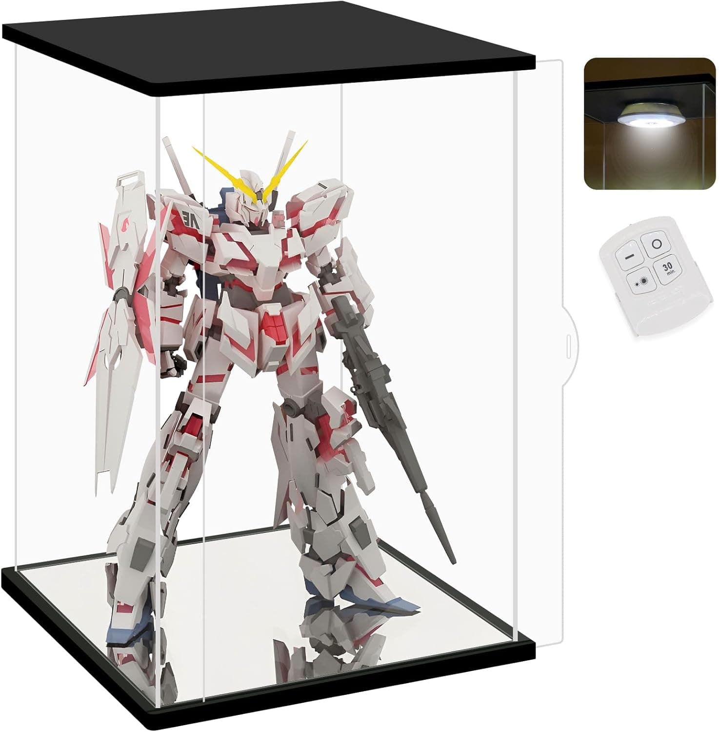 NONEMEY Clear Acrylic Display Case with Remote Control Light for Unicorn Gundam, Dustproof Model Showcase Organizer Box, Display Case for Collectibles