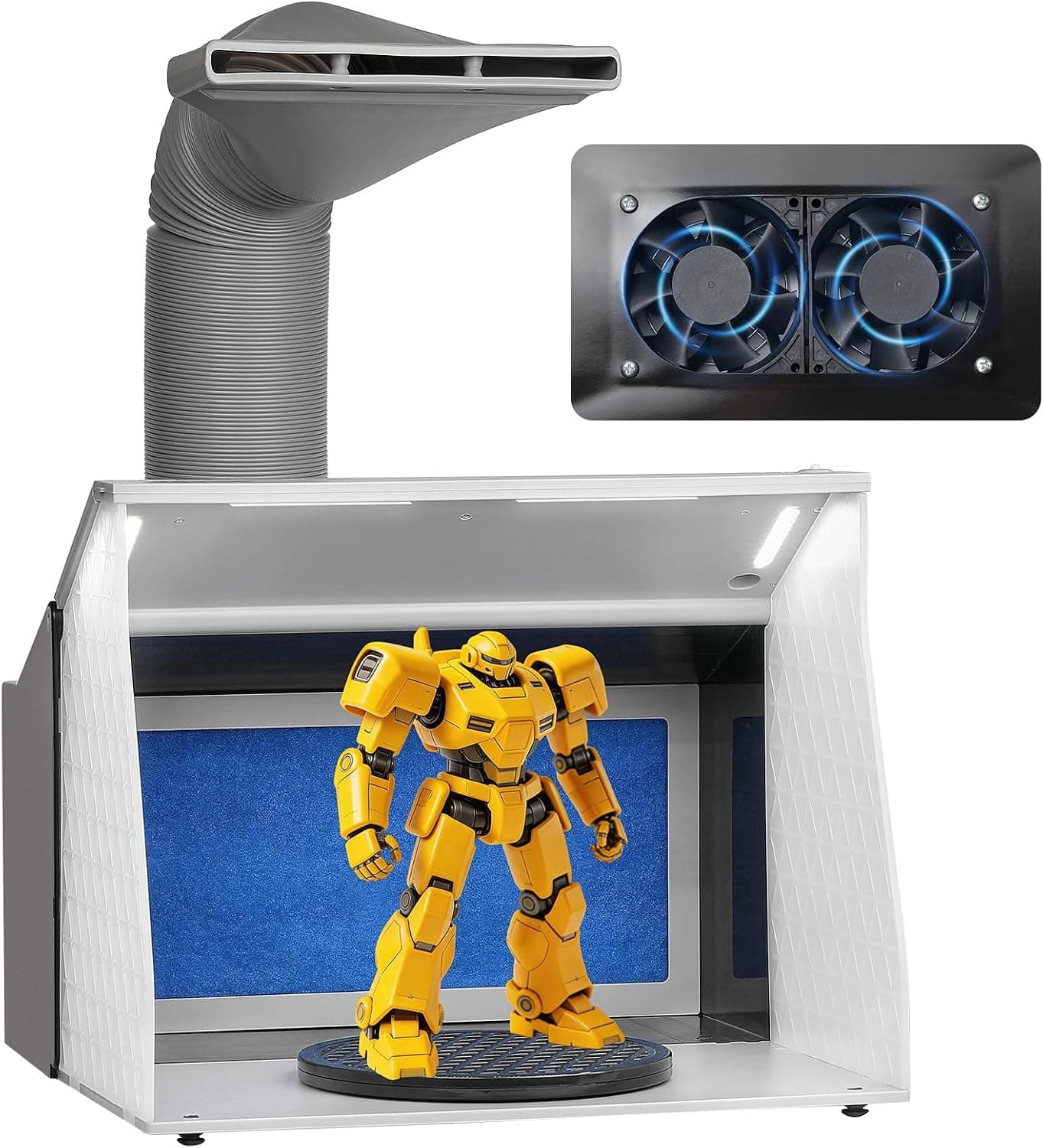 VEVOR Airbrush Spray Booth, Portable Hobby Kit with 4 LED Light, Powerful Dual Exhaust Fans, Turntable and 6 ft Extension Hose