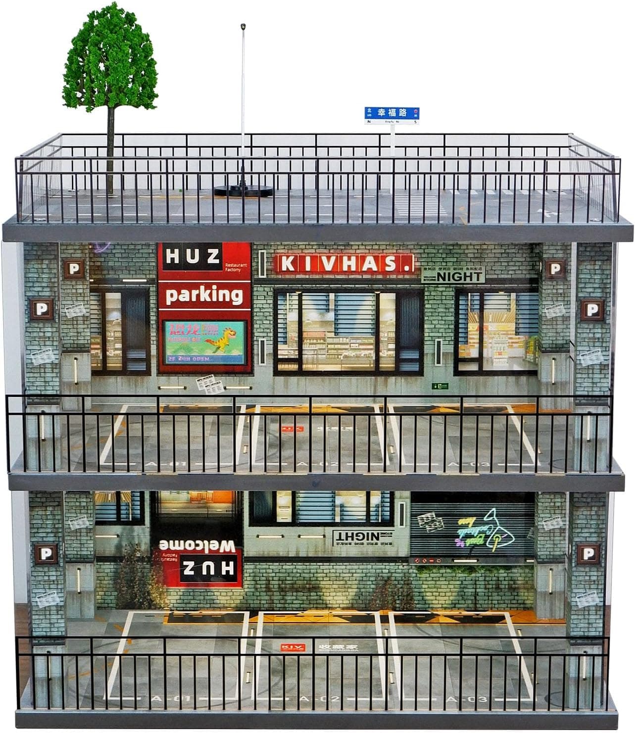 kivcmds 1:24 Scale Diecast Model Car Display Case Cabinet with USB Lights and Acrylic Cover, Diorama Garage for Sport Cars and Lego Speed Champions Car Collectibles