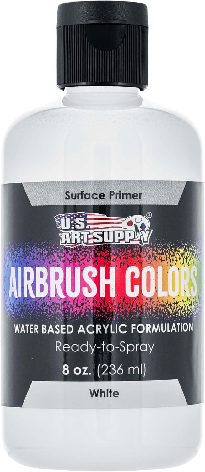 U.S. Art Supply White Surface Primer Airbrush Paint, 8 oz - Ready-To-Spray Water-Based Acrylic Polyurethane for Miniatures, Models