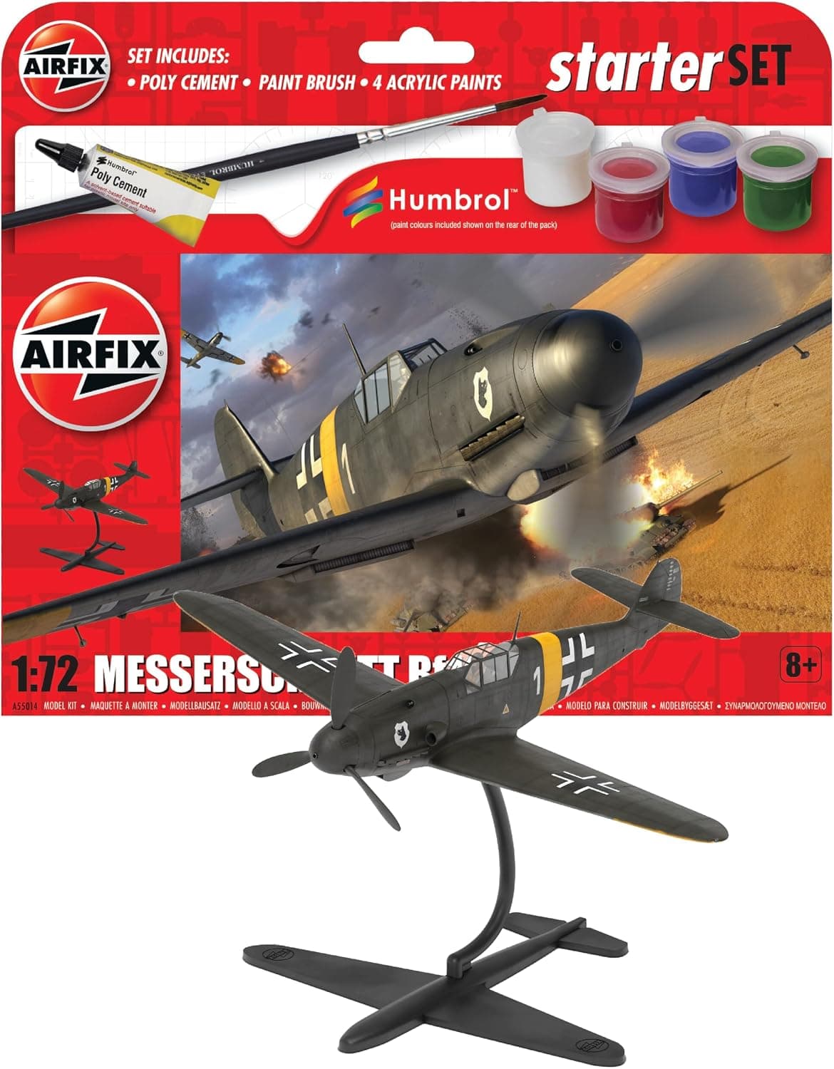 Airfix A55014 Starter Set Messerschmitt Bf109F-4, Skill Level 1, 1:72 Scale