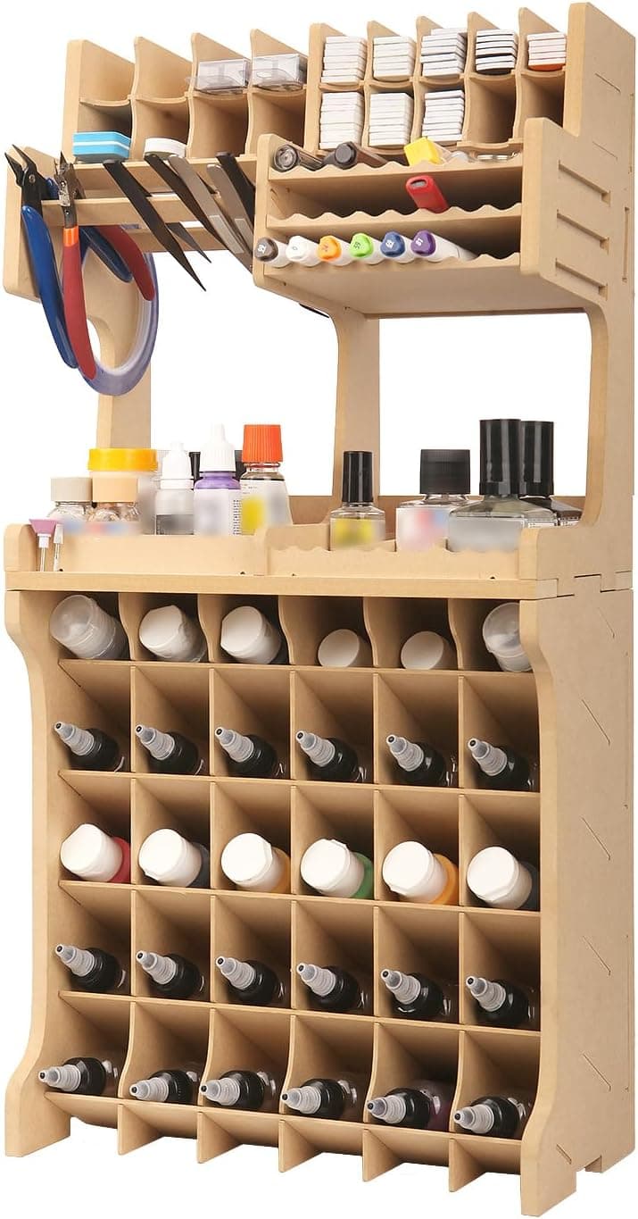 Bucasso Model Tool Organizer - All-in-One Paint Rack with Scissors, Tweezers, Watercolor Pens, Tamiya, Mr Hobby, Apple Barrel Paint Storage