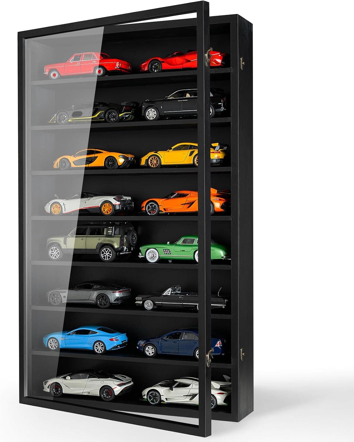 1/24 Scale Diecast Display Case Wall Mount Clear Model Car Display Case Model Cars Storage Cabinet Rack with Acrylic Door Holds 16 Cars