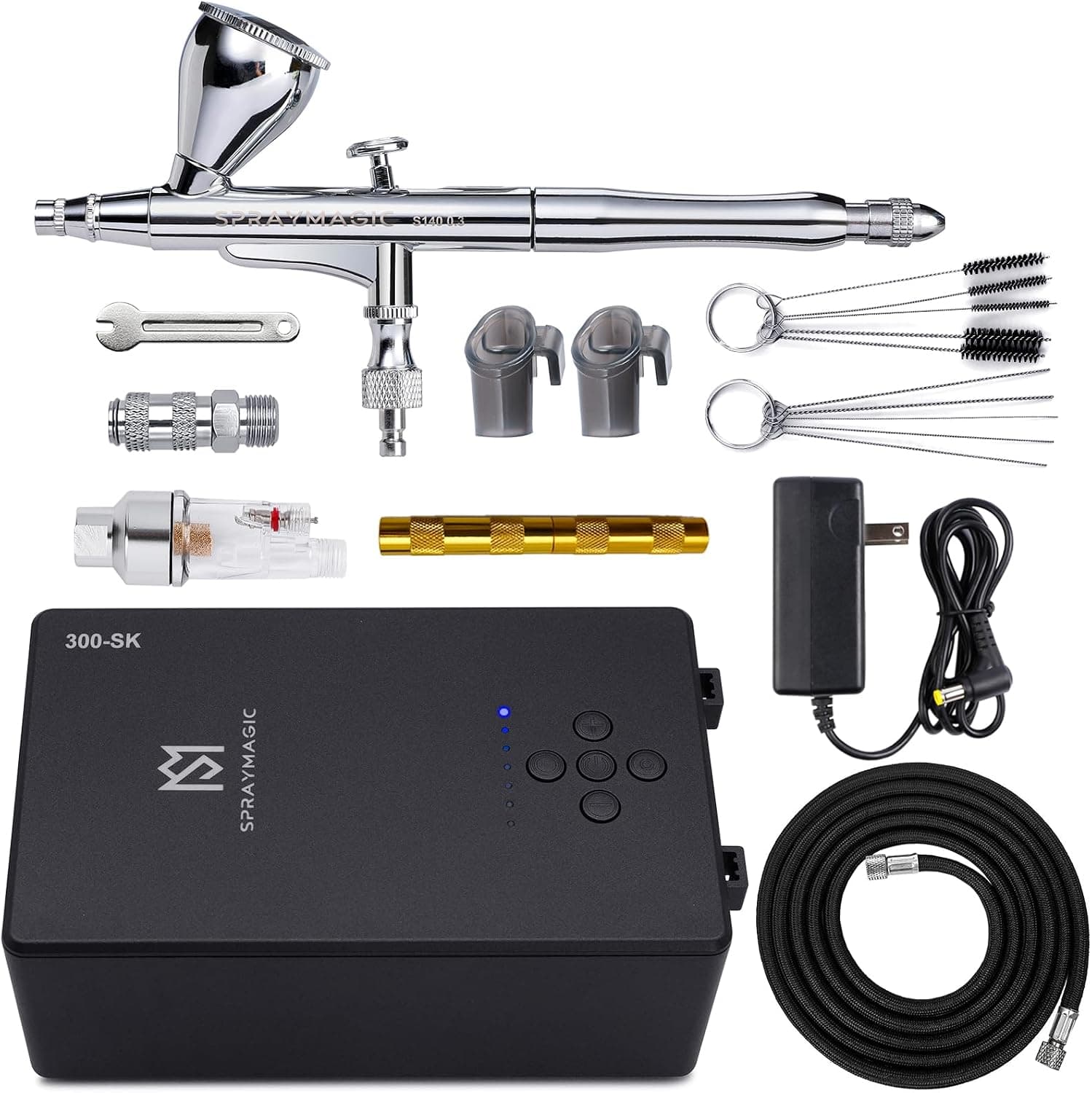 SprayMagic Airbrush Kit with Air Compressor, 55PSI High Pressure Dual-Action Air Brush Gun