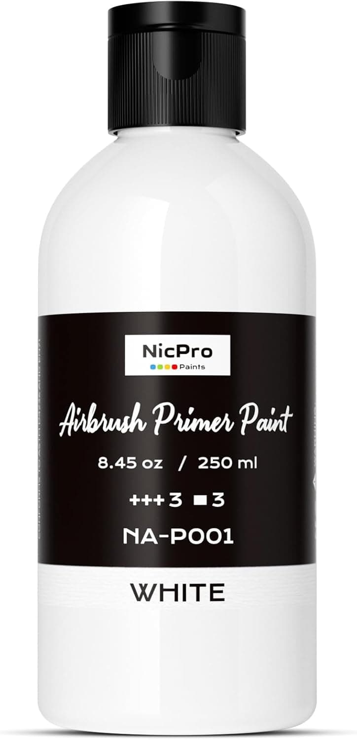 Nicpro White Surface Primer Airbrush Paint (8.4oz, 250 ml), Matte Finish, Ready To Spray Water-Based Acrylic Primer