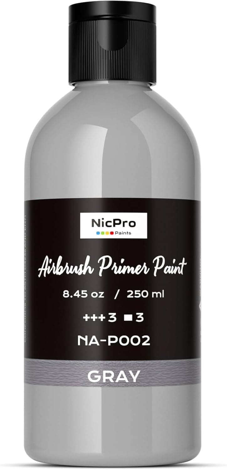 Nicpro Grey Surface Primer Airbrush Paint (8.4oz, 250 ml), Matte Finish, Ready To Spray Water-Based Acrylic Primer