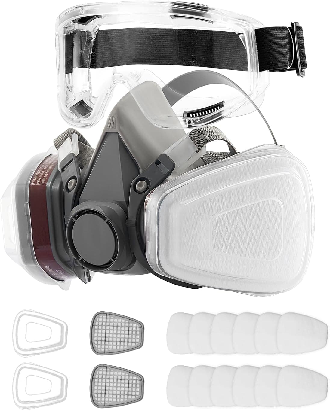 VEVOR Reusable Respirator Mask, Half Face Cover Gas Mask with Safety Glasses and Filters