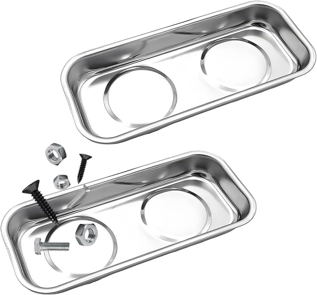 ZNDAW 2 PCS Magnetic Parts Tray Set, Stainless Steel 5.6"x2.5" Square Magnetic Tool Tray