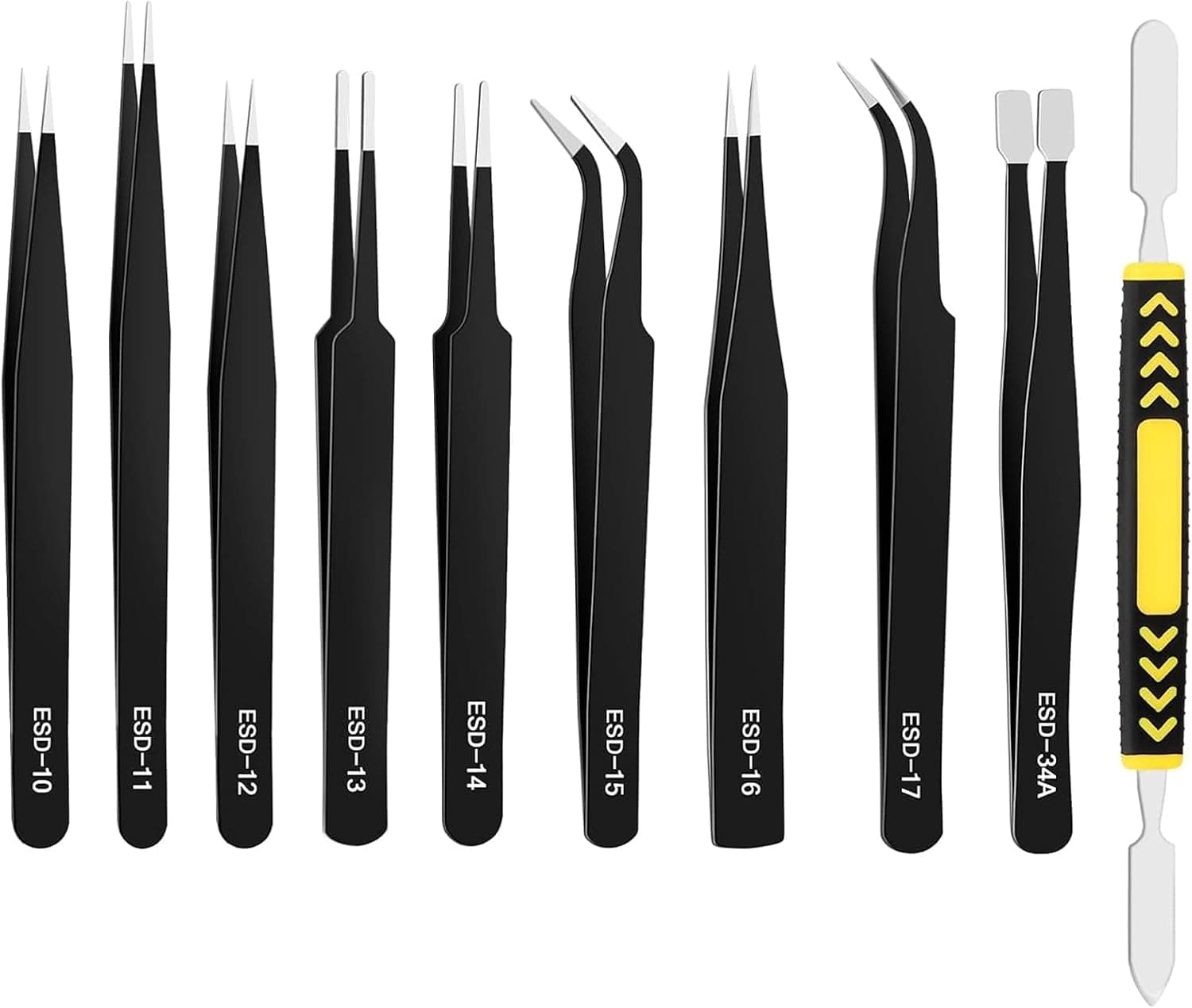 Precision Tweezers Set 6 Piece, ESD Safe Anti-Static Stainless Steel Tweezers for Electronics Repair, PCB Soldering, Jewelry Making, Craft, Model Building and Lab Use with Protective Tip Caps
