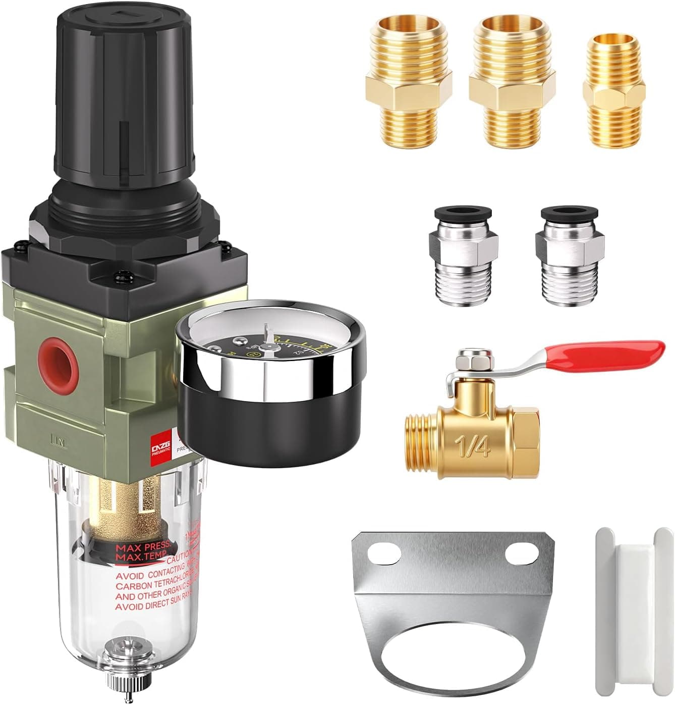 CNZG PNEU 1/4" NPT Air Compressor Water Pressure Regulator for Airbrush Moisture Trap with Gauge